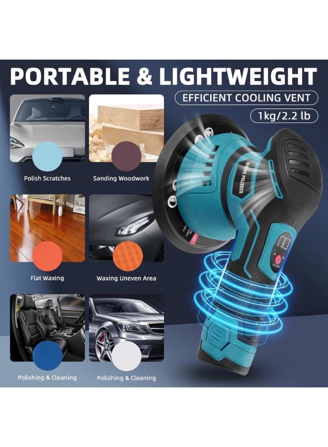ZLH HITY مجموعة تلميع وتلميع السيارات اللاسلكية، ملمع دوار بـ 8 سرعات متغيرة، 2800-5500 دورة في الدقيقة، مع لوحة دعم 6 بوصات، بطاريتان 2000 مللي أمبير/ساعة، و14 قطعة ملحقات إضافية، ملمع مزدوج الحركة 6 بوصات - Image 5