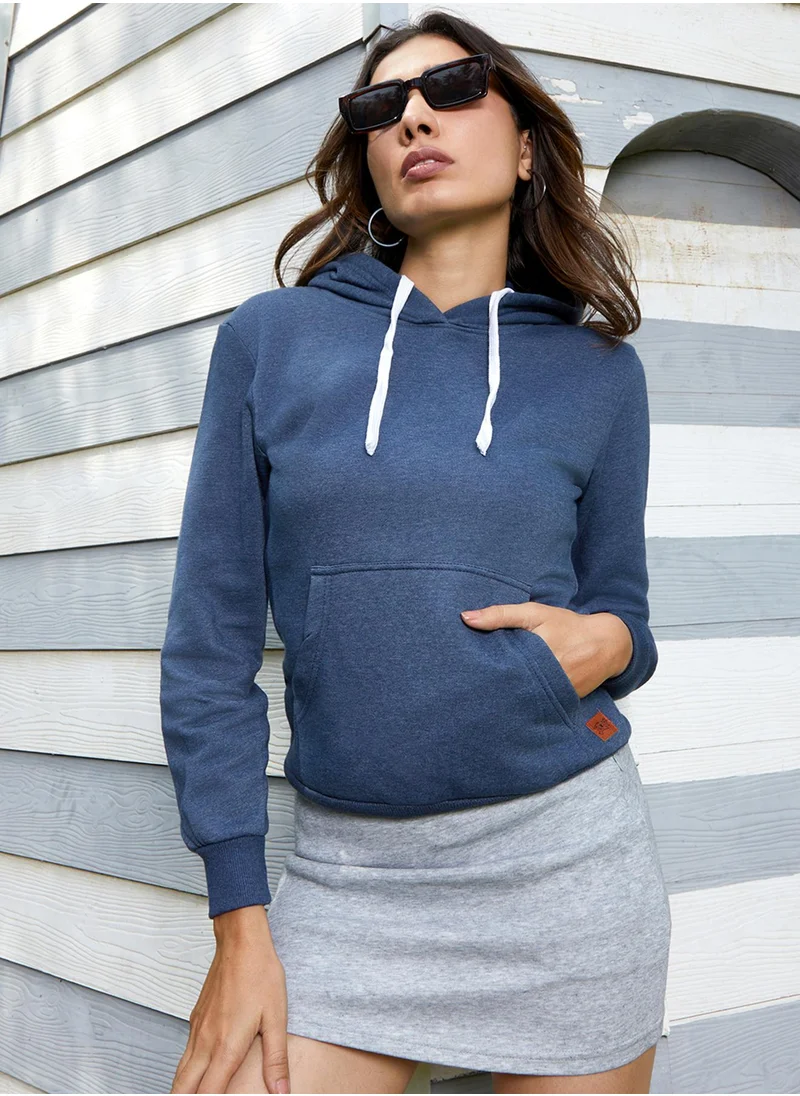 كامبوس سوترا Women's Electric Blue Solid Pullover Hoodie