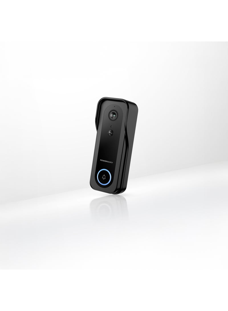 Powerology Smart Doorbell Camera 3mp with Chime Suitable for Night, Audio, Door Bell, 33 Chime, Water Resistant, 3MP Camera Safety Doorbell - Black - Image 1
