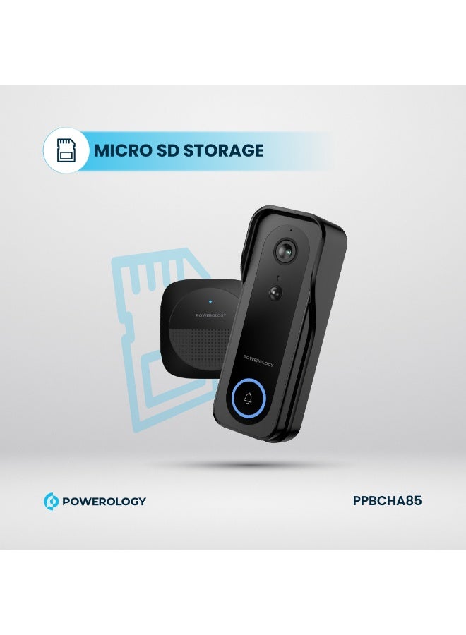 Powerology Smart Doorbell Camera 3mp with Chime Suitable for Night, Audio, Door Bell, 33 Chime, Water Resistant, 3MP Camera Safety Doorbell - Black - Image 5