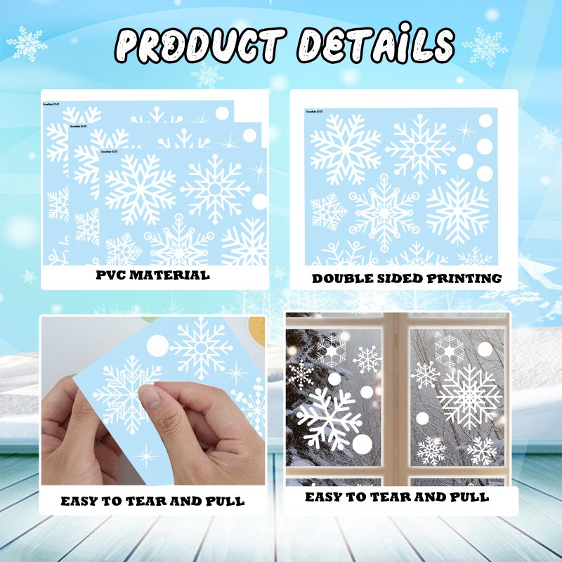 DHQH Christmas Snowflake Window Clings for Glass Windows  3 Sheets Snowflakes Decorations Christmas Window Stickers for Party Holiday Office Winter Decorations - Image 4