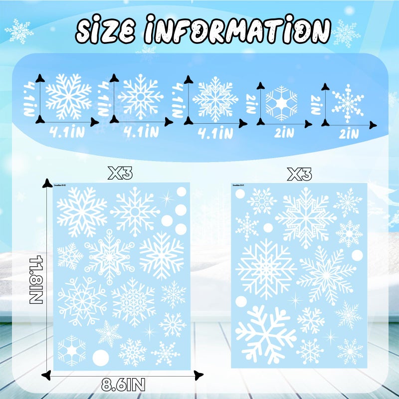 DHQH Christmas Snowflake Window Clings for Glass Windows  3 Sheets Snowflakes Decorations Christmas Window Stickers for Party Holiday Office Winter Decorations - Image 3