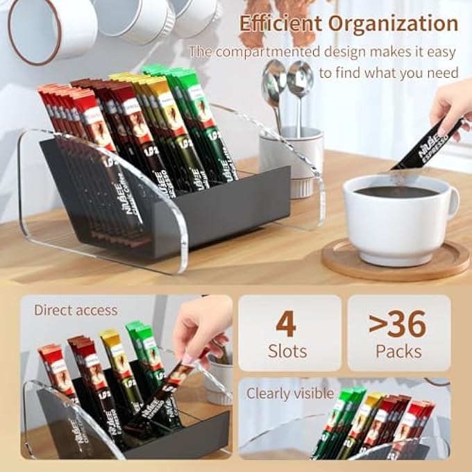 NIUBEE Acrylic Coffee Station Organizer Instant Coffee Holder  Bag Rack Set Up For Countertop - Image 4