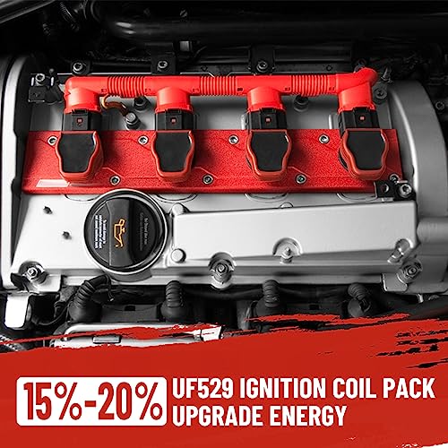 SPARKWHIZ Ignition Coil Packs UF529 & Spark Plugs Set of 4, Compatible with Volkswagen MK5 MK6 GTI Jetta Golf Passat Tiguan Audi A3 A4 A5 A6 A7 Q5 Q7 R8 S4 S5 06-16 2.0T 3.0T 2.5L 3.2L 4.2L 5.2L - Image 2