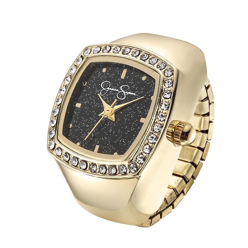 Jessica Simpson Womens Gold Adjustable Ring Watch Crystal Bezel Quartz Analog Mini Dial Stretch Band Fashion Jewelry Accessory - Image 2