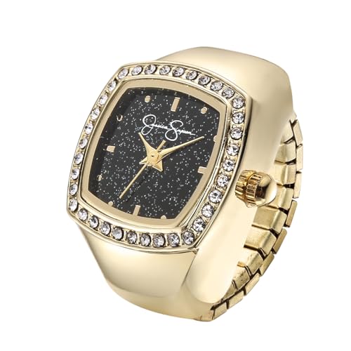 Jessica Simpson Womens Gold Adjustable Ring Watch Crystal Bezel Quartz Analog Mini Dial Stretch Band Fashion Jewelry Accessory - Image 1