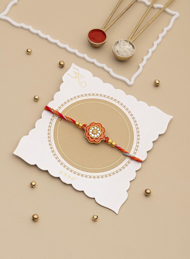 DORE® Orange Orchid Rakhi For Brother - Image 2