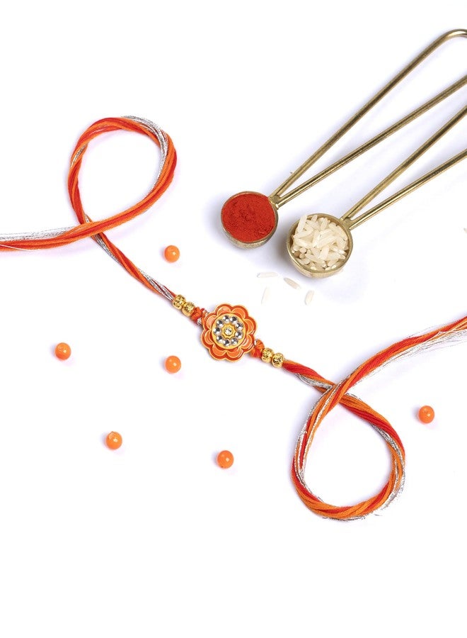 DORE® Orange Orchid Rakhi For Brother - Image 1