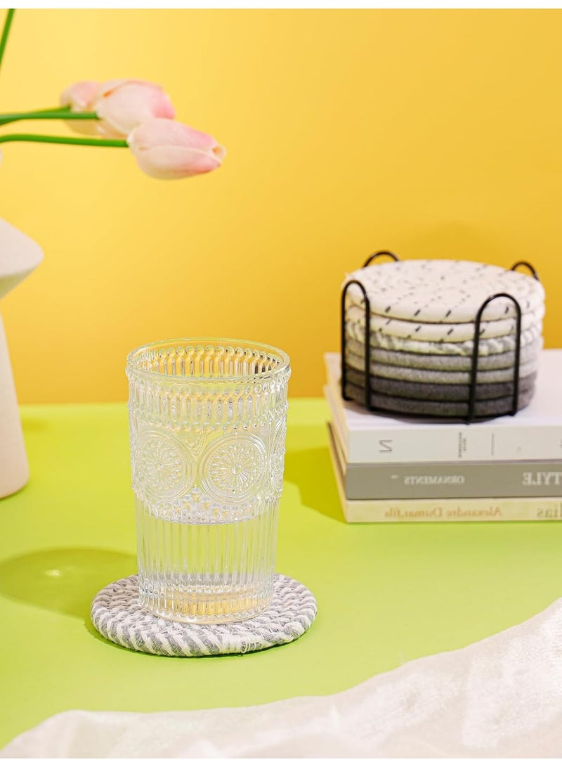 Relex 8 Pcs Drink Coasters with Holder, 8 Colors Absorbent Coasters for Drinks Minimalist Cup Coasters Cotton Coaster Set Woven Coasters for Coffee Table, Home Decor, Housewarming Gift - Image 3