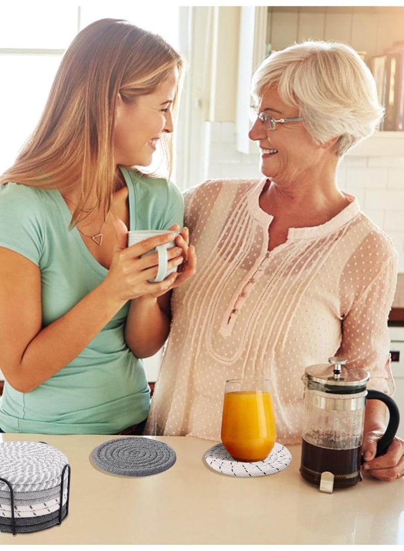 Relex 8 Pcs Drink Coasters with Holder, 8 Colors Absorbent Coasters for Drinks Minimalist Cup Coasters Cotton Coaster Set Woven Coasters for Coffee Table, Home Decor, Housewarming Gift - Image 2