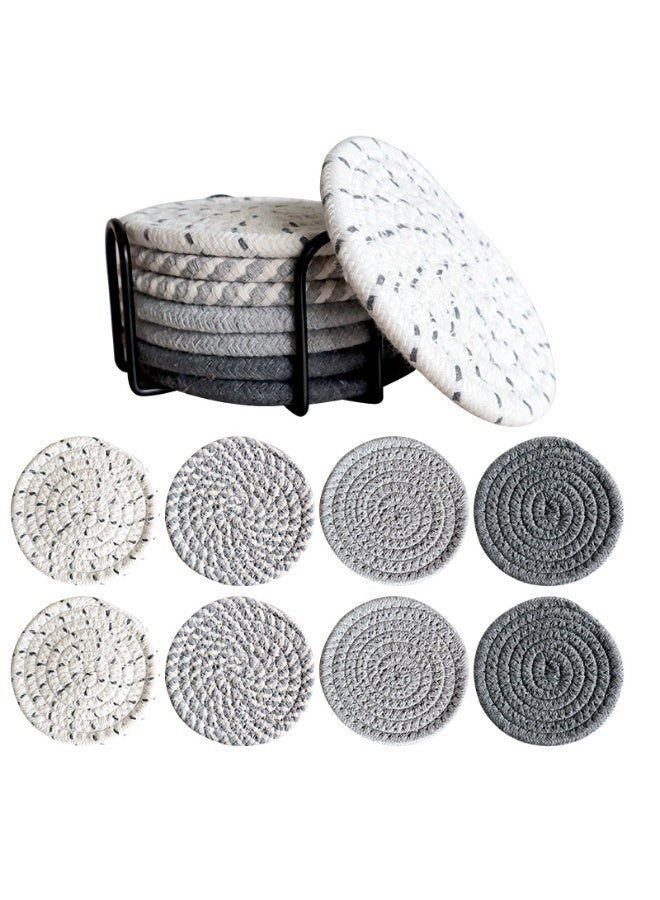 Relex 8 Pcs Drink Coasters with Holder, 8 Colors Absorbent Coasters for Drinks Minimalist Cup Coasters Cotton Coaster Set Woven Coasters for Coffee Table, Home Decor, Housewarming Gift - Image 1