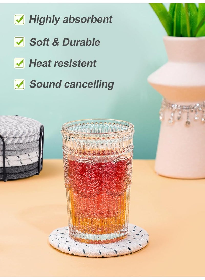 Relex 8 Pcs Drink Coasters with Holder, 8 Colors Absorbent Coasters for Drinks Minimalist Cup Coasters Cotton Coaster Set Woven Coasters for Coffee Table, Home Decor, Housewarming Gift - Image 4