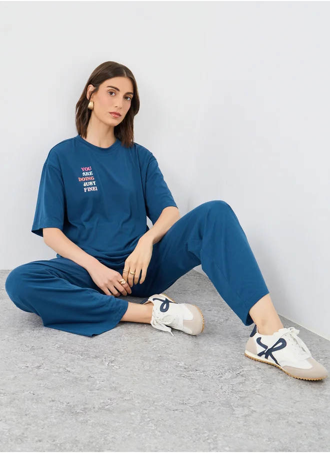 تايك تو Take Two Slogan Print Relaxed Fit Top and Joggers Co-Ords