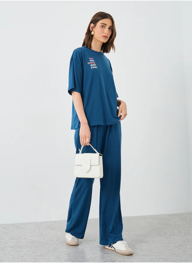 تايك تو Take Two Slogan Print Relaxed Fit Top and Joggers Co-Ords