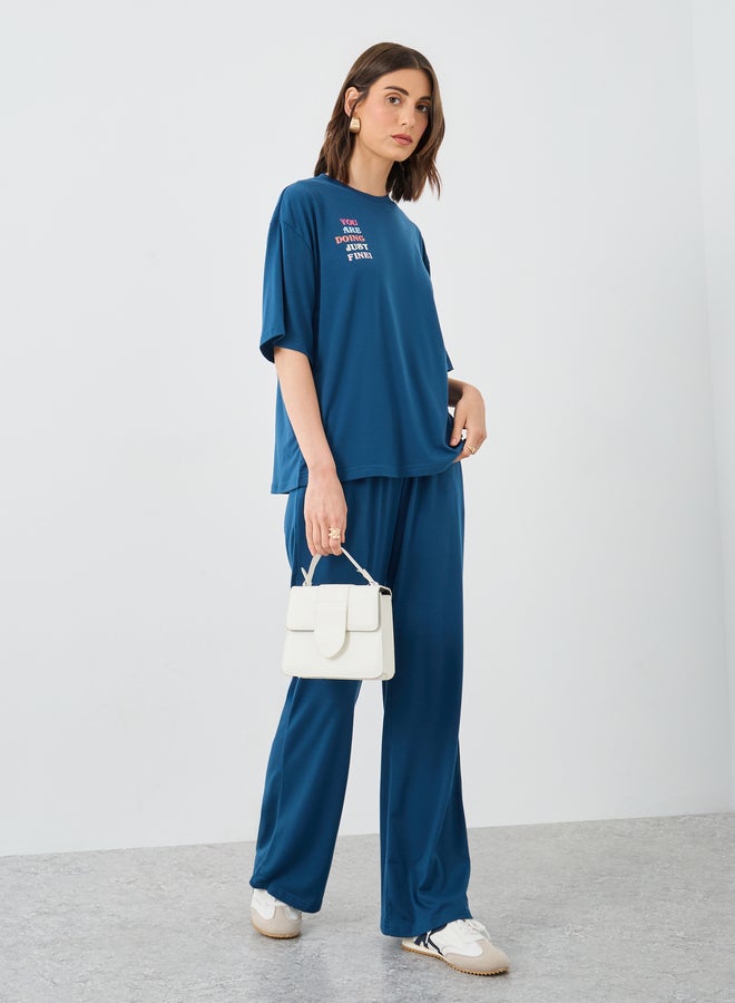 Take Two Slogan Print Relaxed Fit Top and Joggers Co-Ords - Image 2