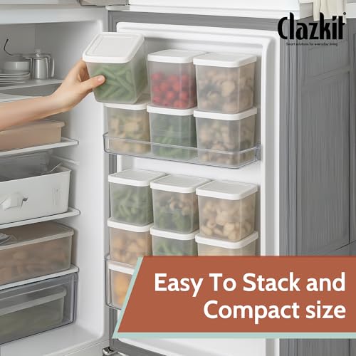 Clazkit صناديق تخزين بلاستيكية للثلاجة من كلزكيت مع غطاء (عبوة من 6) – 1200 مل حاويات تخزين طعام بلاستيكية، بيضاء | منظمات الفريزر والثلاجة | مجموعة تخزين المطبخ | ملحقات المطبخ المنزلي - Image 2