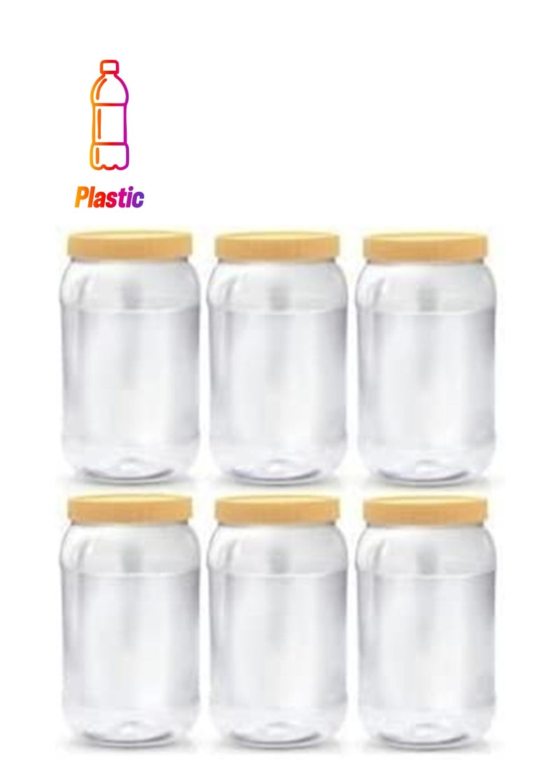 ALSAQER 6-Pieces (2000 ml) Plastic Spice Storage Pet Jar -Sunpet Round Clear Jars with lid-Plastic Transperent Pet Bottles - Image 1