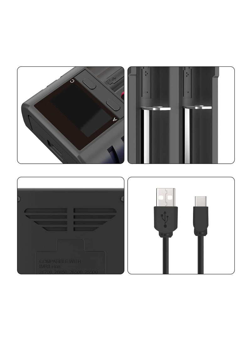 21750 21700 Battery Charger, LCD Intelligent 18650 Battery Charger Smart Charger Intelligent Battery Charger High-Speed Charger for 20700 22700 26650 26700 16340 (RCR123) 17500 17650 17670 18500