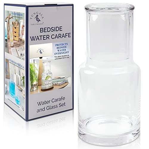 Bedside water carafe and glass set or mouth wash container for bathroom drip free water carafe with glass cup for nightstand modern carafe pitcher with cup