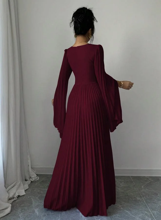 Take Two Women Pleated Maxi Dress with Slit Sleeves
