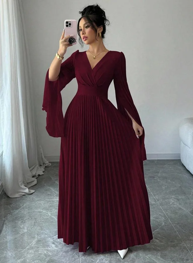 Take Two Women Pleated Maxi Dress with Slit Sleeves