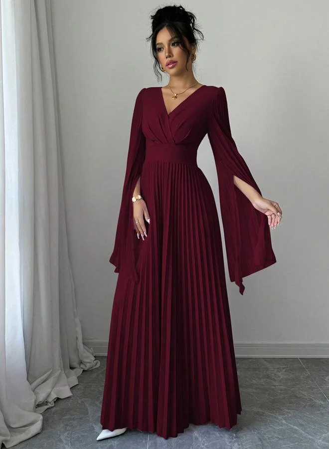 تايك تو فستان طويل بكسرات بأكمام مشقوقة