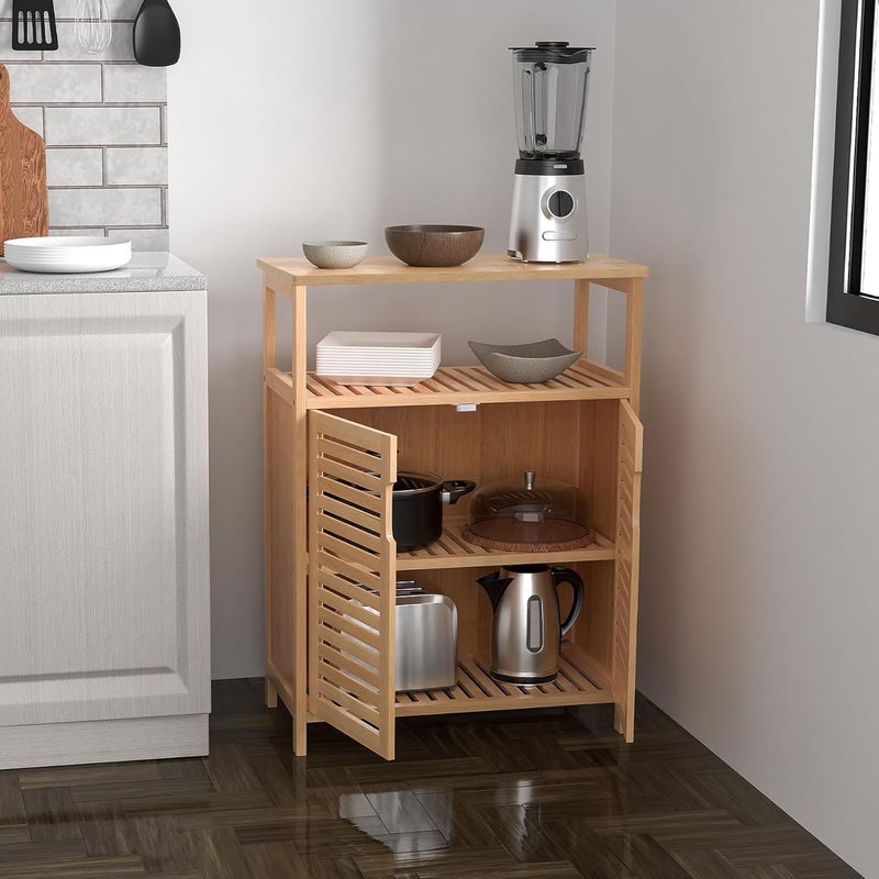 FoverOne Bamboo Bathroom Storage Cabinet with 2 Doors, Bathroom Floor Freestanding Cabinets Organizer for Living Room, Kitchen, Entryway - Image 5