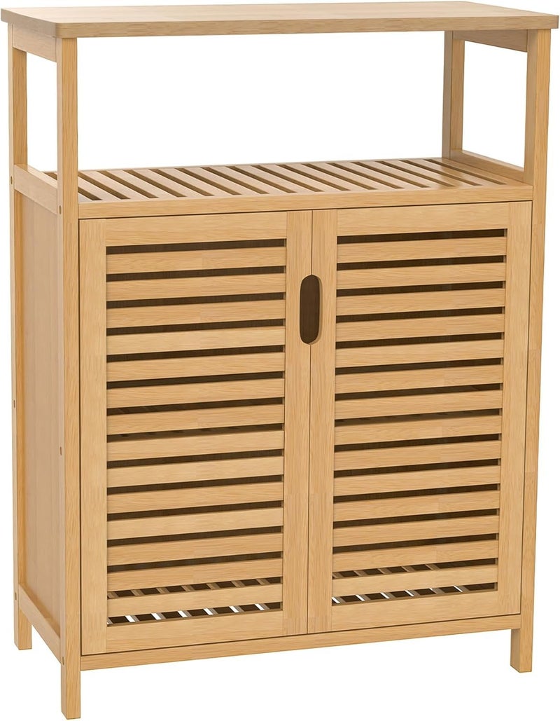 FoverOne Bamboo Bathroom Storage Cabinet with 2 Doors, Bathroom Floor Freestanding Cabinets Organizer for Living Room, Kitchen, Entryway - Image 4