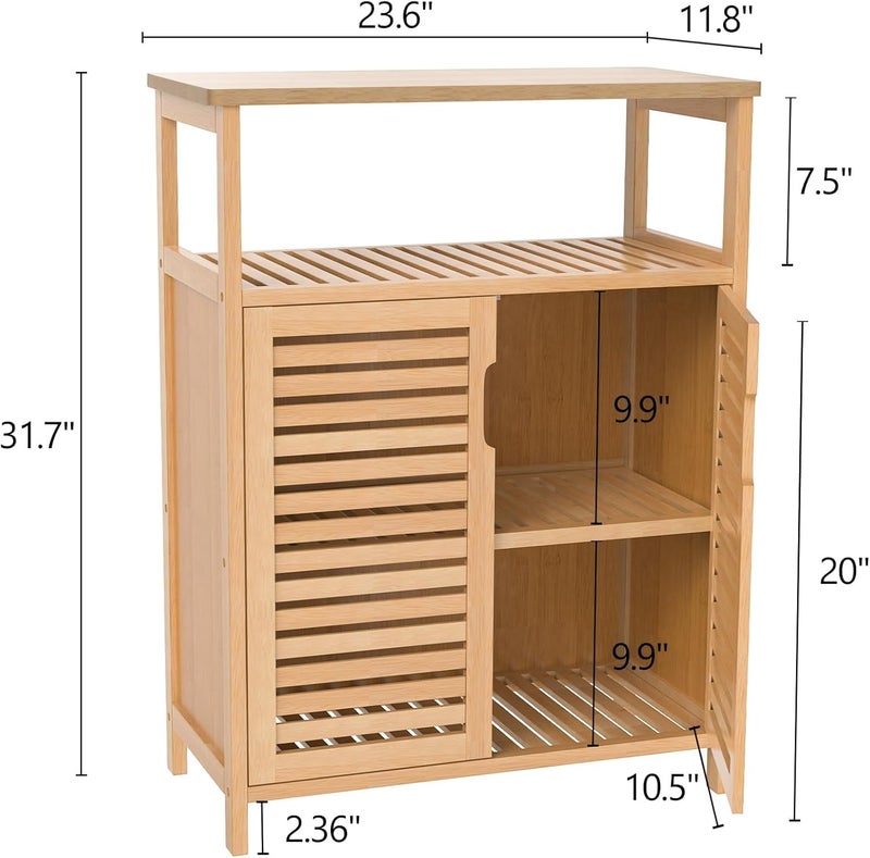 FoverOne Bamboo Bathroom Storage Cabinet with 2 Doors, Bathroom Floor Freestanding Cabinets Organizer for Living Room, Kitchen, Entryway - Image 3