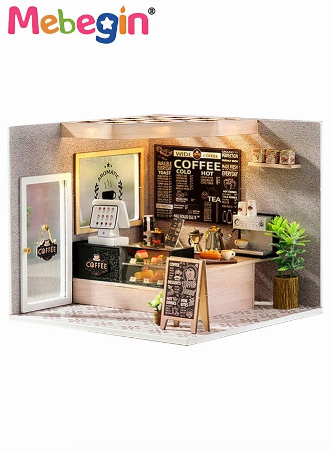 MEBEGIN DIY Miniature Dollhouse Kit, 3D Wooden Mini DIY Doll House Accessories with Furniture for Kids Teens Adults （Leisurely Coffee Shop) - Image 1