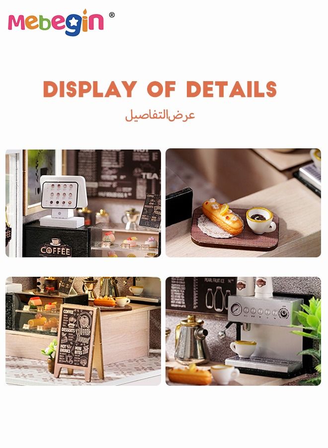 MEBEGIN DIY Miniature Dollhouse Kit, 3D Wooden Mini DIY Doll House Accessories with Furniture for Kids Teens Adults （Leisurely Coffee Shop) - Image 5