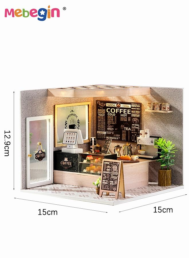 MEBEGIN DIY Miniature Dollhouse Kit, 3D Wooden Mini DIY Doll House Accessories with Furniture for Kids Teens Adults （Leisurely Coffee Shop) - Image 4