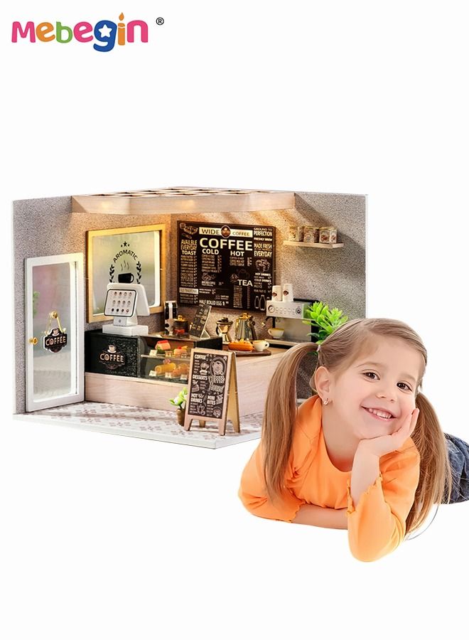 MEBEGIN DIY Miniature Dollhouse Kit, 3D Wooden Mini DIY Doll House Accessories with Furniture for Kids Teens Adults （Leisurely Coffee Shop) - Image 3