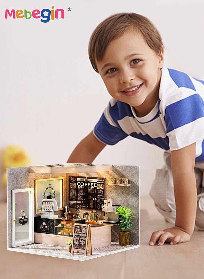 MEBEGIN DIY Miniature Dollhouse Kit, 3D Wooden Mini DIY Doll House Accessories with Furniture for Kids Teens Adults （Leisurely Coffee Shop) - Image 2