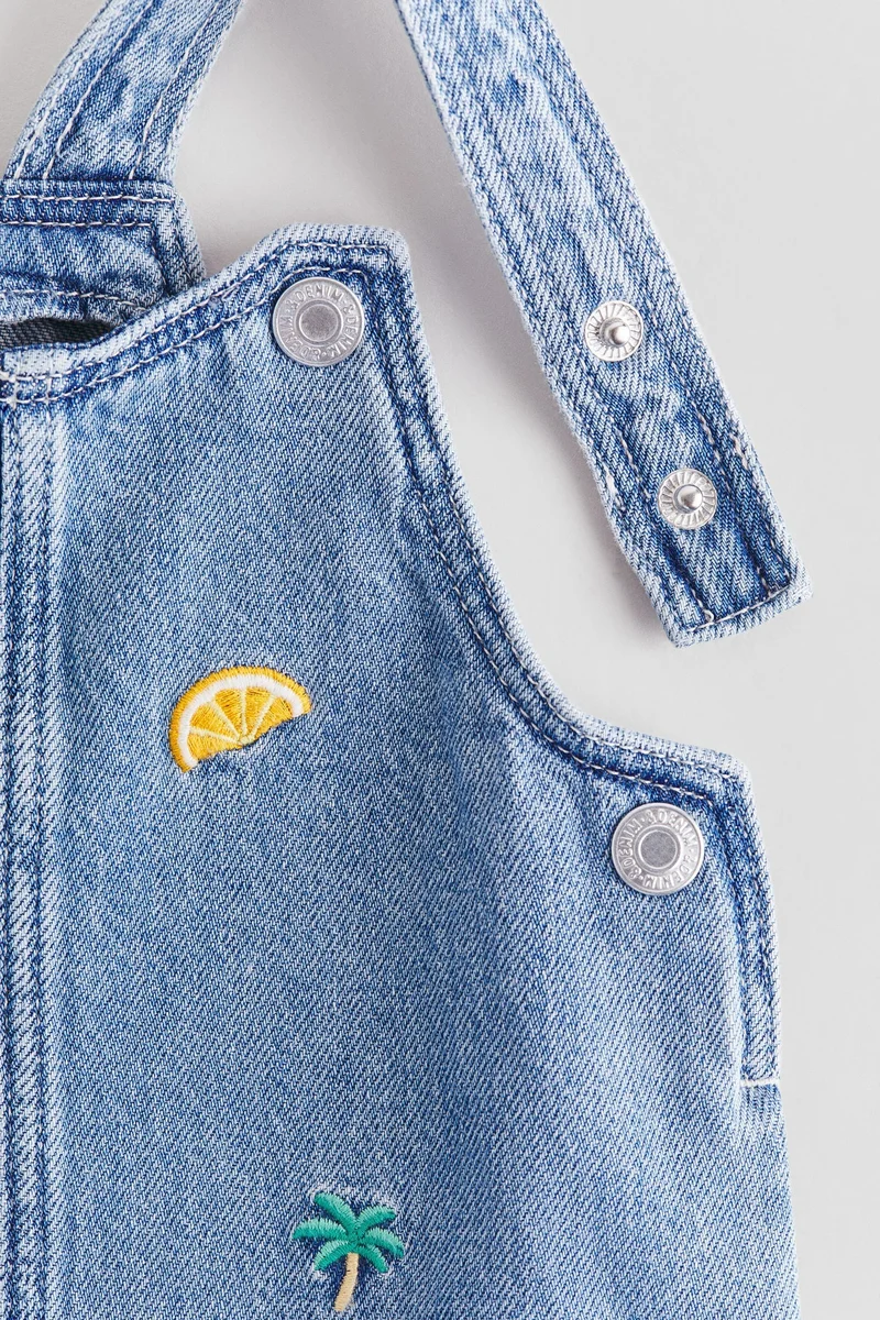 H&M Embroidery-detail denim dungaree dress