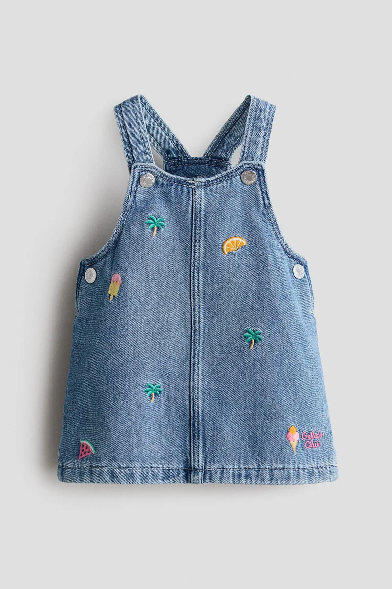 H&M Embroidery-detail denim dungaree dress