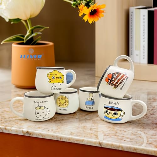 Telver Ceramic Tea Cups Set of 6 Small Coffee Chai Serving Cup Micorwave & Dishwasher Safe Gifts for Anniversary Friends Sister Birthday Special Marriage Ceremony 150Ml (White Cups With Emogy Printed) - Image 2