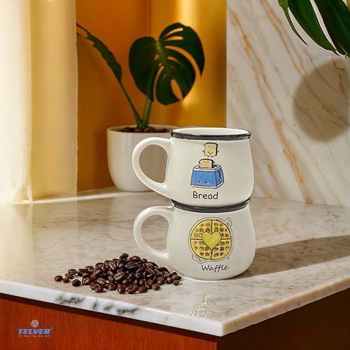 Telver Ceramic Tea Cups Set of 6 Small Coffee Chai Serving Cup Micorwave & Dishwasher Safe Gifts for Anniversary Friends Sister Birthday Special Marriage Ceremony 150Ml (White Cups With Emogy Printed) - Image 3