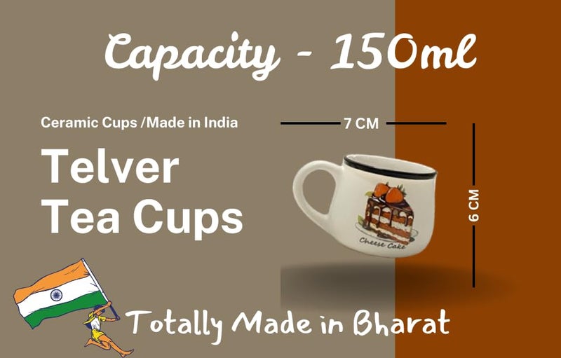 Telver Ceramic Tea Cups Set of 6 Small Coffee Chai Serving Cup Micorwave & Dishwasher Safe Gifts for Anniversary Friends Sister Birthday Special Marriage Ceremony 150Ml (White Cups With Emogy Printed) - Image 5