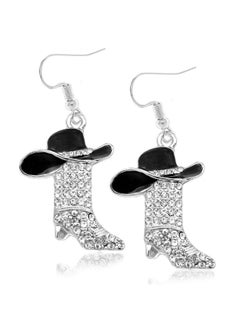 RechicGu Rhinestone Western Boots Earrings Cowgirl Cowboy Enamel Hat Bohemian Rodeo Boot Drop Dangle Earrings For Women Black Hat  - Image 1