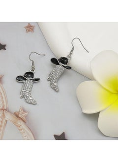 RechicGu Rhinestone Western Boots Earrings Cowgirl Cowboy Enamel Hat Bohemian Rodeo Boot Drop Dangle Earrings For Women Black Hat  - Image 5