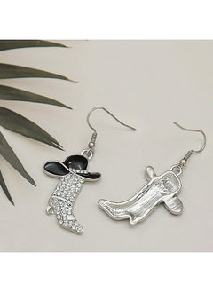 RechicGu Rhinestone Western Boots Earrings Cowgirl Cowboy Enamel Hat Bohemian Rodeo Boot Drop Dangle Earrings For Women Black Hat  - Image 3