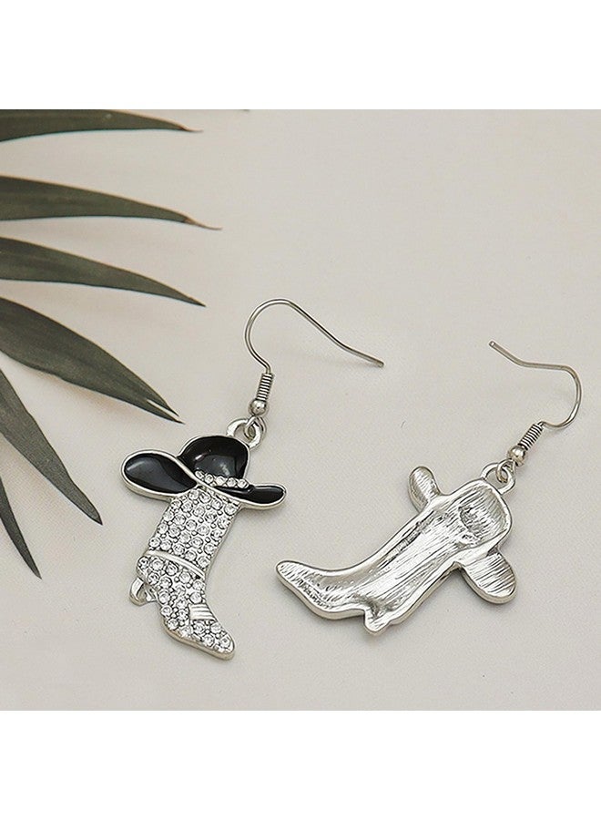 RechicGu Rhinestone Western Boots Earrings Cowgirl Cowboy Enamel Hat Bohemian Rodeo Boot Drop Dangle Earrings For Women Black Hat - Image 3