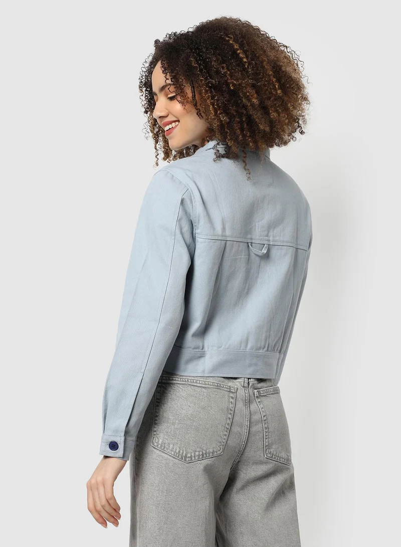 Pinacolada  Women's Light Blue Front-Button Jacket With Flap Pockets for Women | Best Price UAE