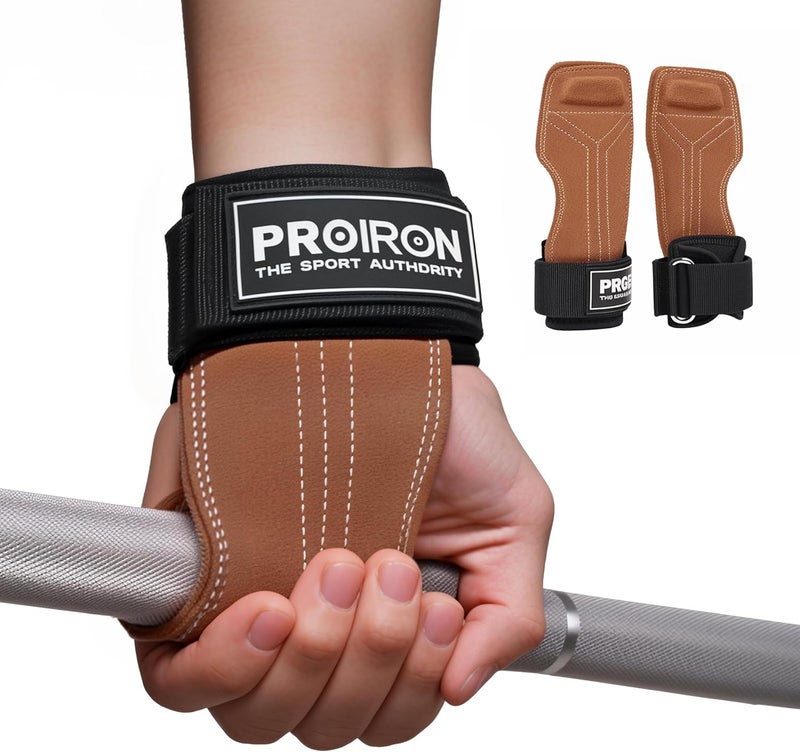 PROIRON أحزمة المعصم لرفع الأثقال من برو إيرون - جلد مزدوج الطبقة - أحزمة معصم ثقيلة الوزن لدعم قبضة اليد لتمارين الرفعة المميتة، السحب، والانكماش للرجال والنساء (زوج) - Image 1
