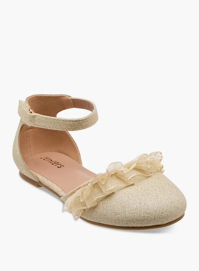 جونيورز حذاء باليرينا بناتي مزين بالترتر مع إغلاق بشريط لاصق