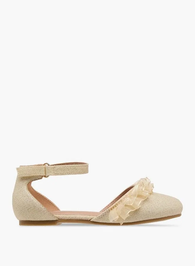 جونيورز حذاء باليرينا بناتي مزين بالترتر مع إغلاق بشريط لاصق