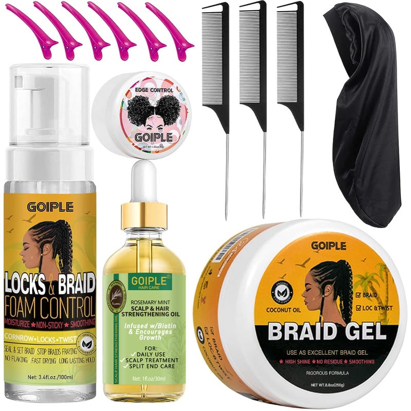 Goiple Extra Hold Braiding Kit - Smoothing Gel for Twists, Locs, Braids, Cornrows, High Shine Long Lasting Braid Mousse Foam, and Bonnet Tool - Image 1