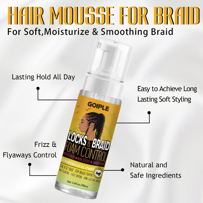Goiple Extra Hold Braiding Kit - Smoothing Gel for Twists, Locs, Braids, Cornrows, High Shine Long Lasting Braid Mousse Foam, and Bonnet Tool - Image 2