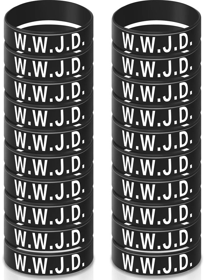 Jadive سوار مطاطي WWJD من Jadive 20 قطعة ماذا كان سيفعل يسوع أساور سيليكون للنساء والرجال سوار ملهم تحفيزي هدايا دينية مسيحية (أسود) - Image 1